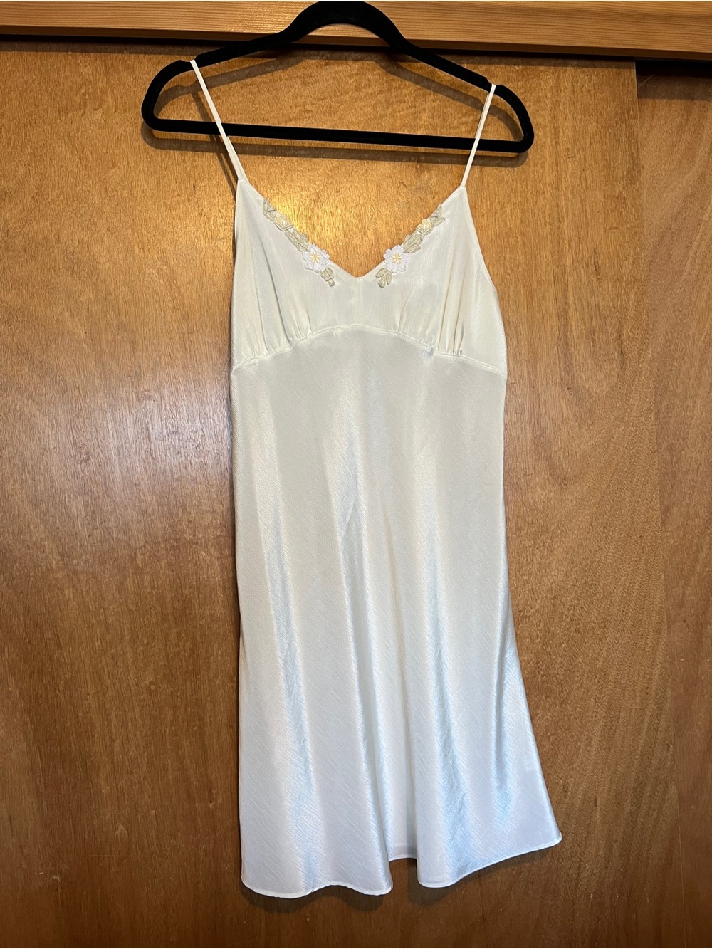 Vintage Ivory Satin Slip Dress with Floral Accents from Korea